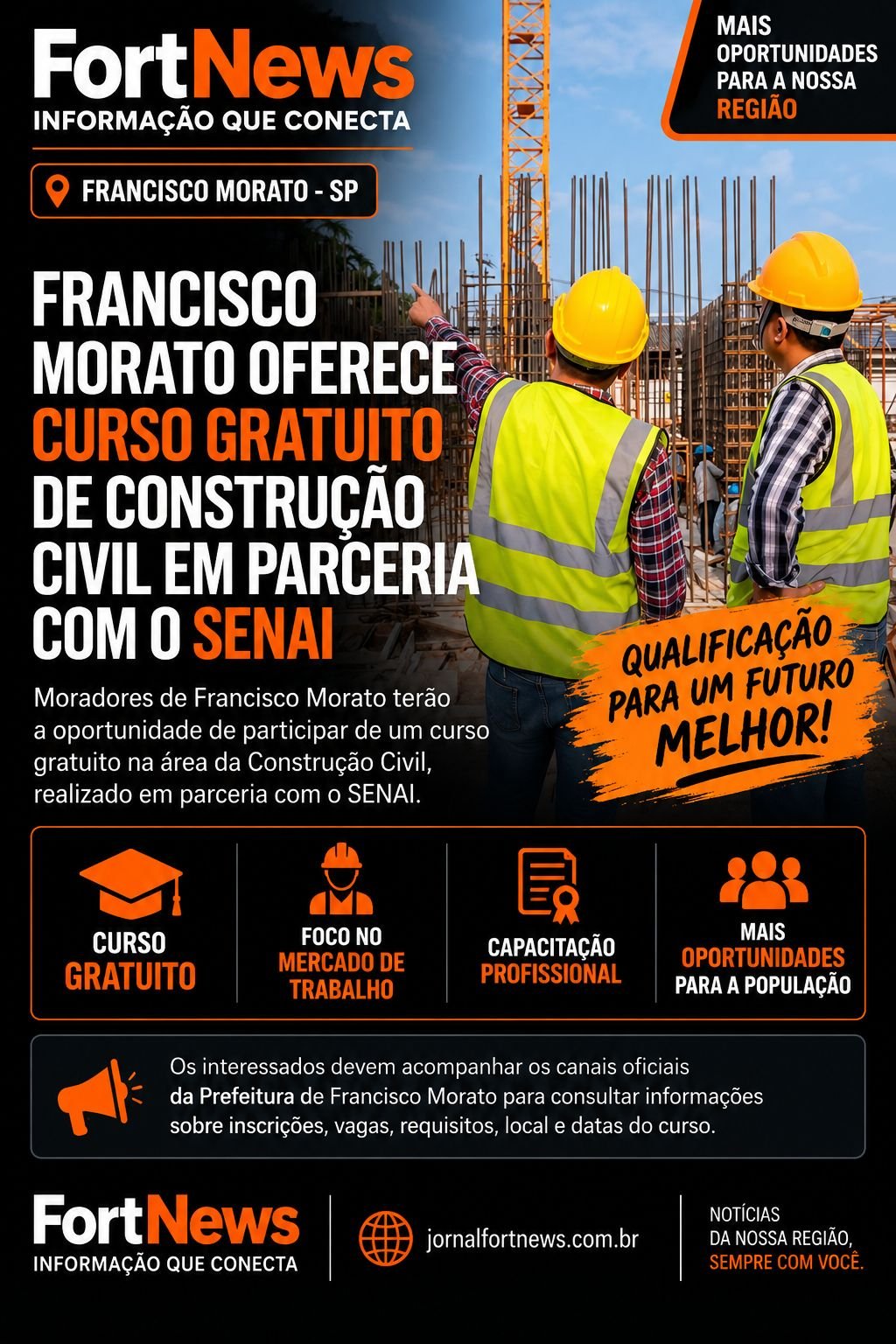 Francisco Morato oferece curso gratuito de Construção Civil em parceria com o SENAI