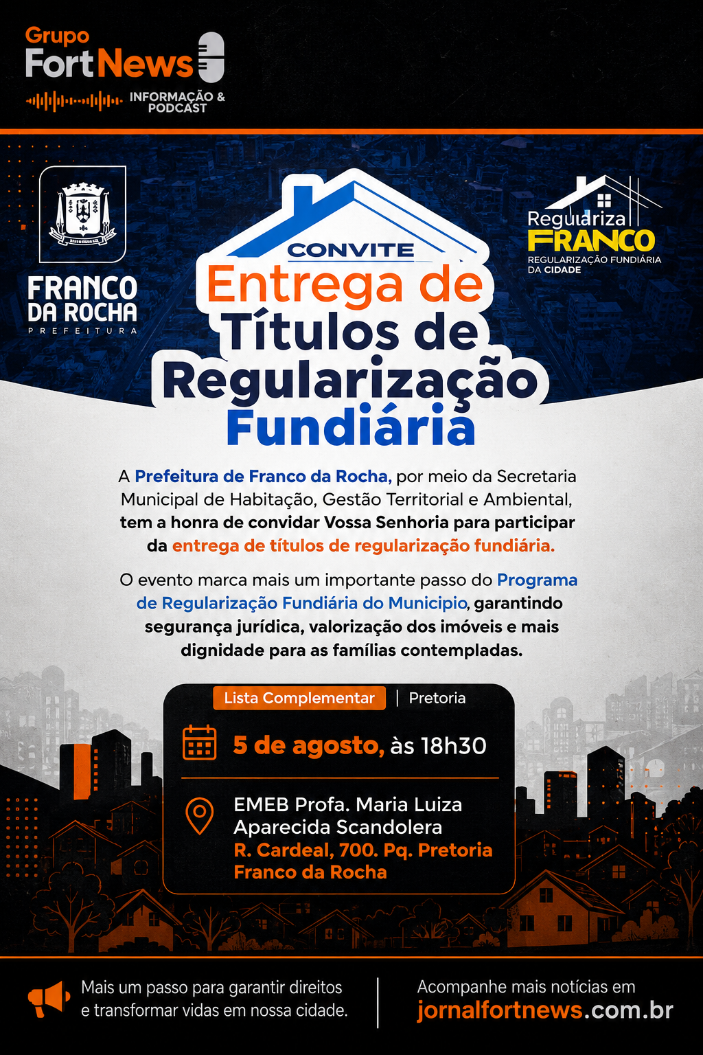 Prefeitura de Franco da Rocha realiza entrega de títulos de regularização fundiária nesta terça-feira (5)