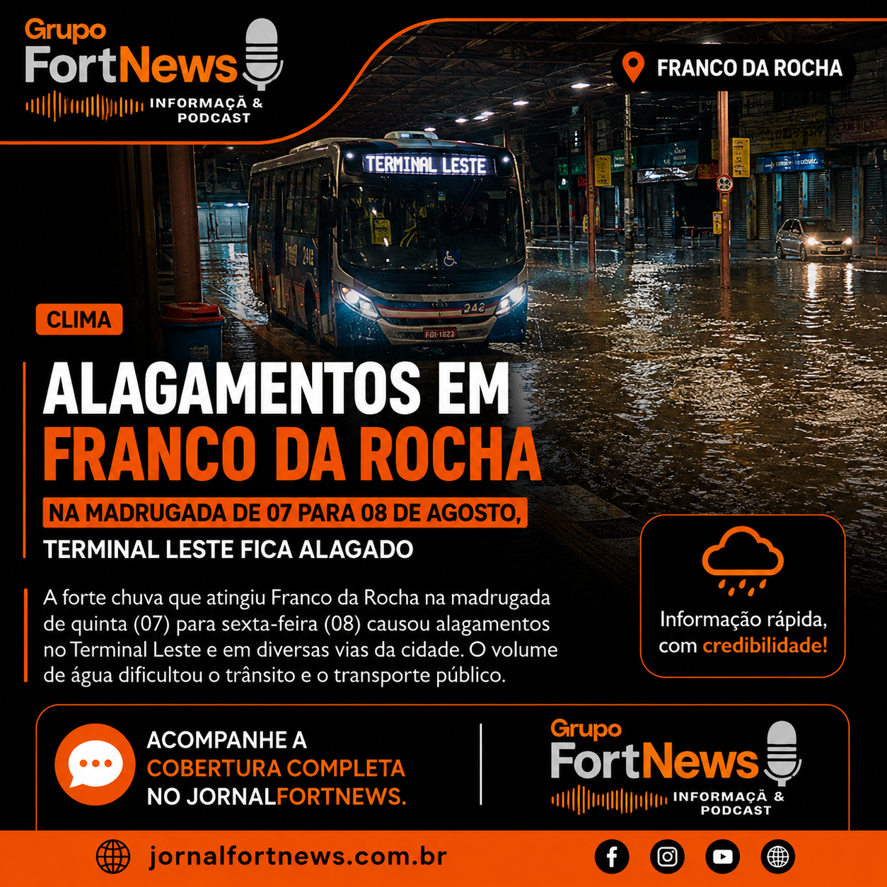 Alagamentos atingem Franco da Rocha durante madrugada de 7 para 8 de agosto