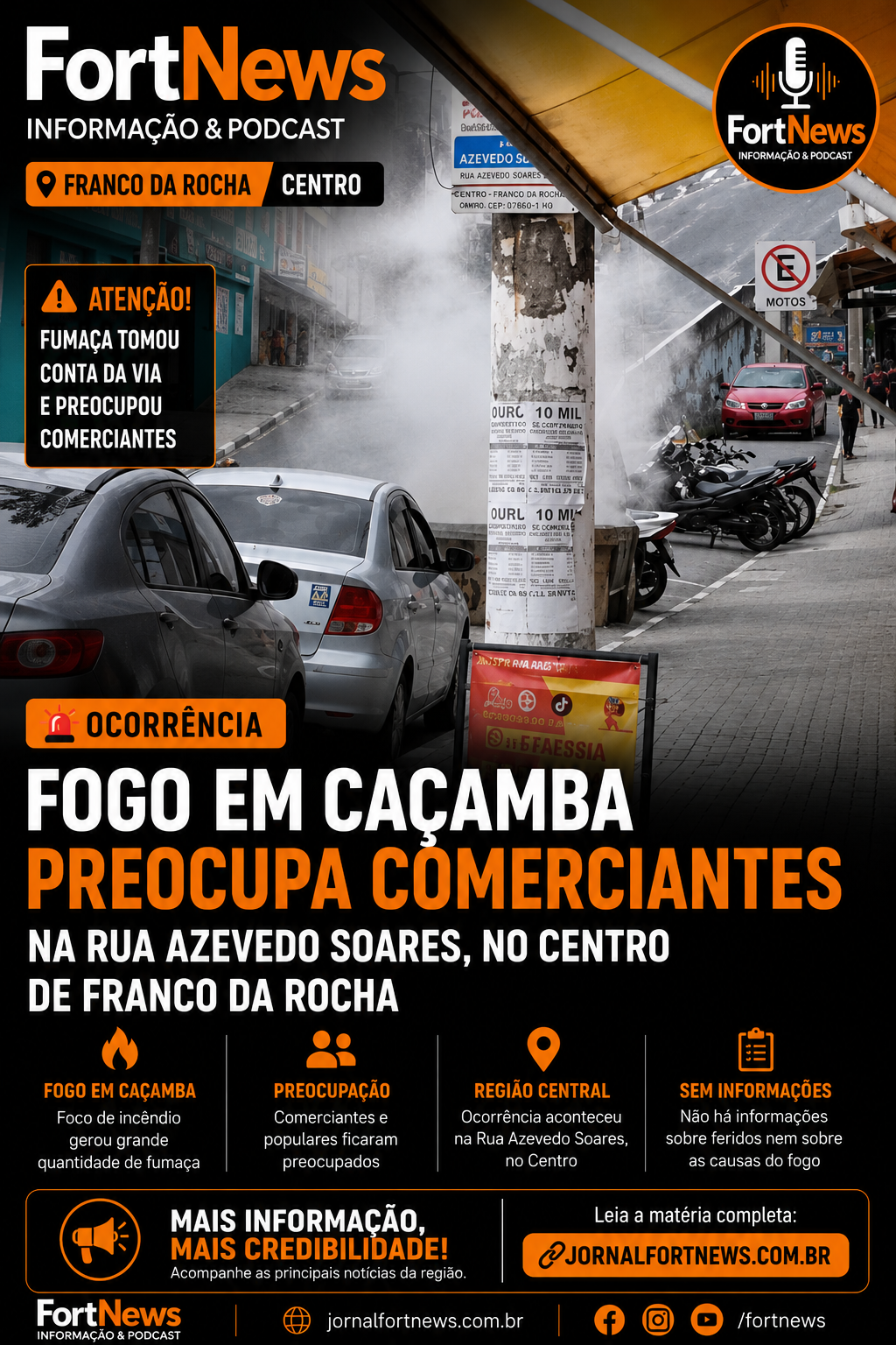 🚨 Fogo em caçamba preocupa comerciantes no Centro de Franco da Rocha