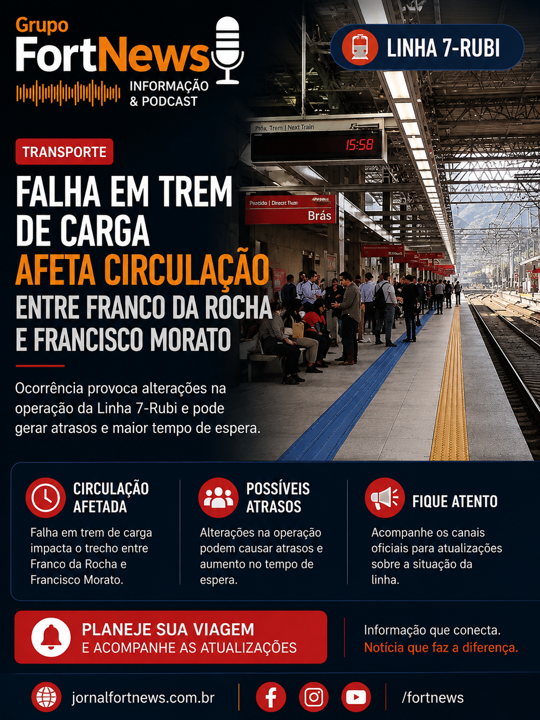 Falha em trem de carga afeta circulação da Linha 7-Rubi entre Franco da Rocha e Francisco Morato