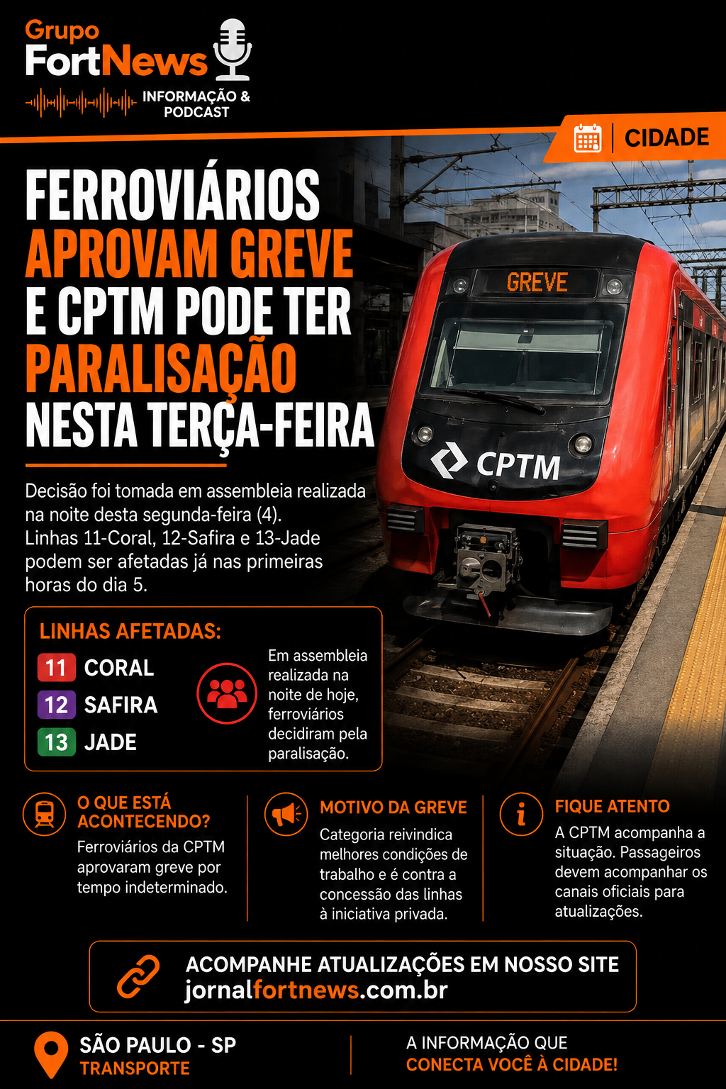 Ferroviários aprovam greve e linhas da CPTM podem ser afetadas nesta terça-feira