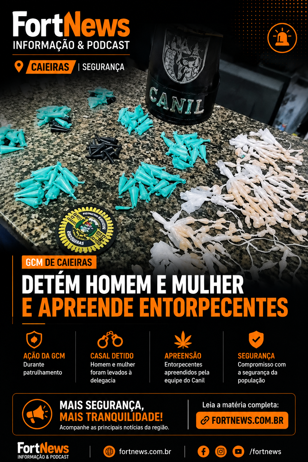 GCM de Caieiras detém homem e mulher e apreende entorpecentes durante patrulhamento
