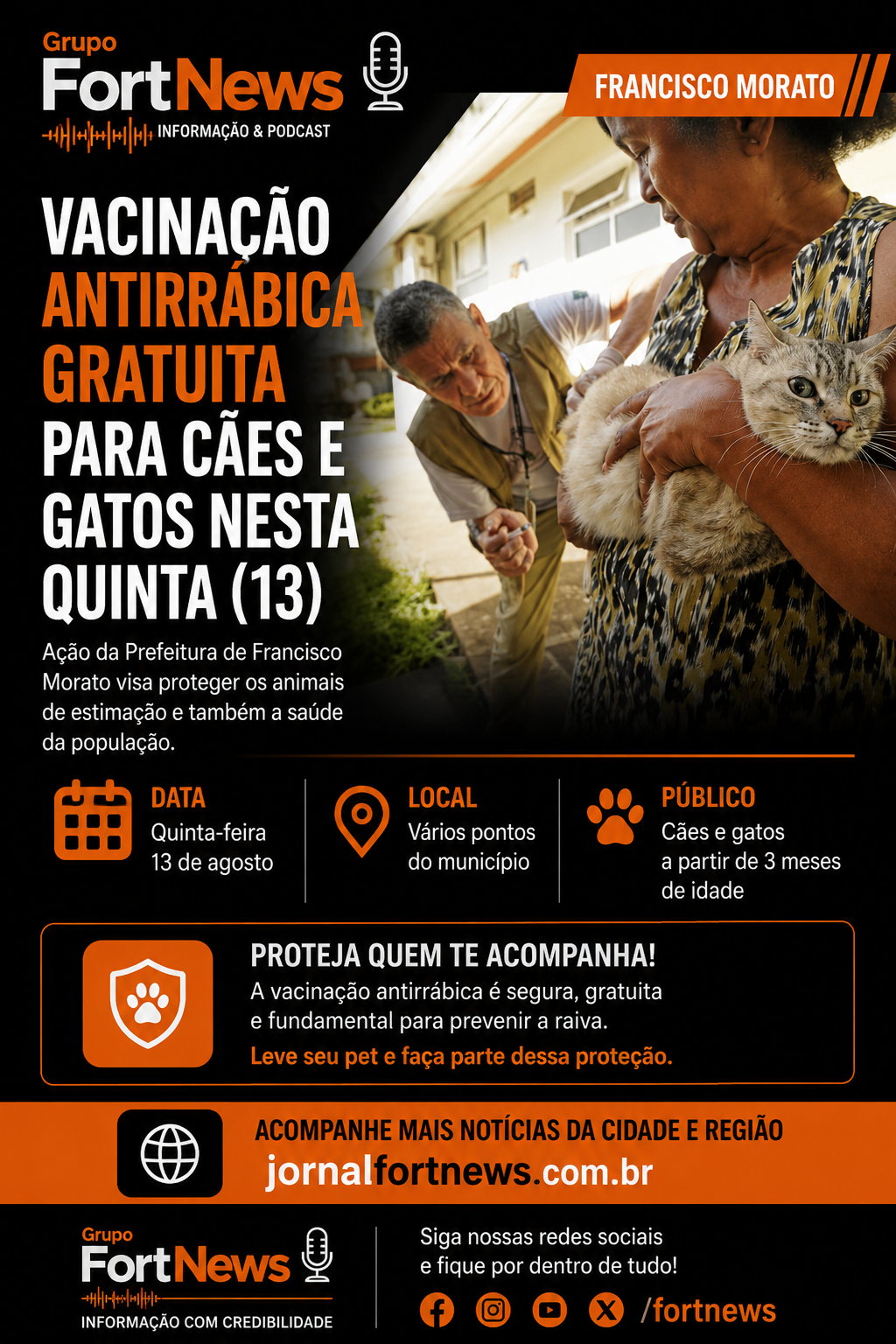 🐾 Vacinação antirrábica gratuita acontece em Francisco Morato nesta quinta-feira (13)