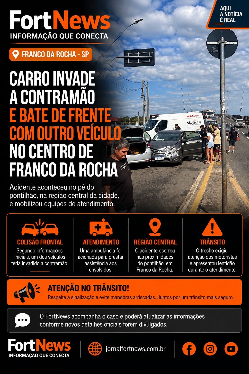 Carro invade contramão e bate de frente com outro veículo no centro de Franco da Rocha