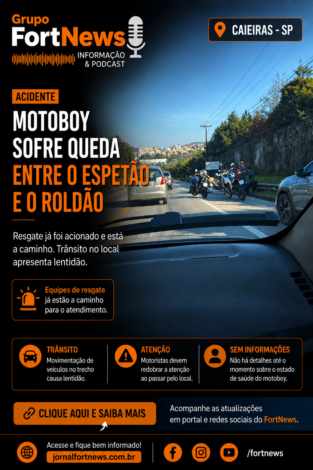 Motoboy sofre queda entre o Espetão e o Roldão, em Caieiras