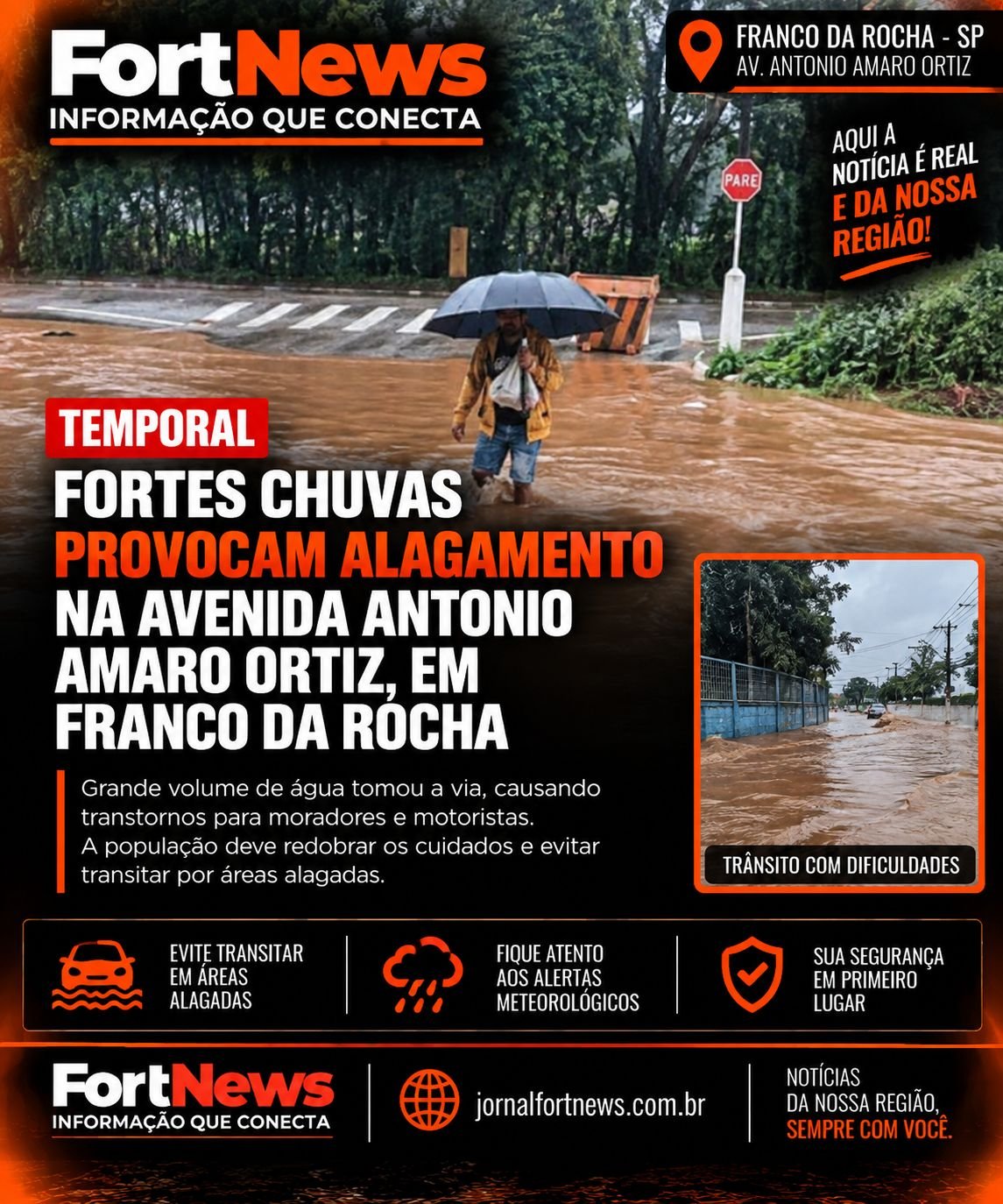 Fortes chuvas provocam alagamento na Avenida Antonio Amaro Ortiz, em Franco da Rocha