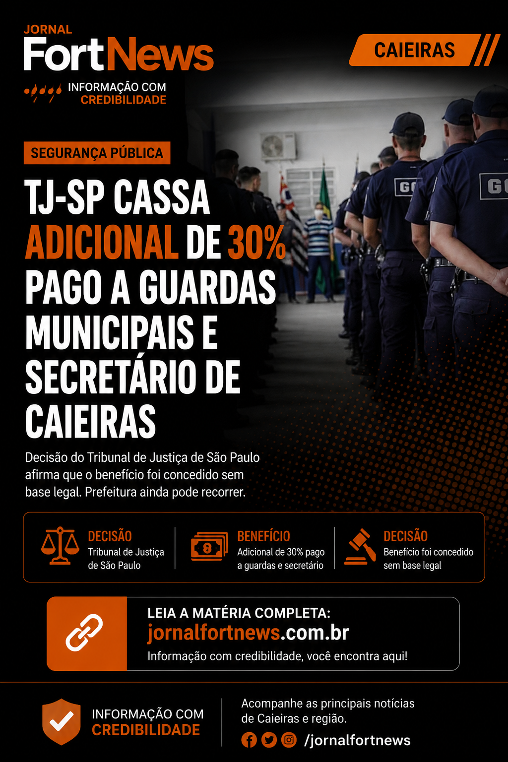 TJ-SP cassa adicional de 30% pago a guardas municipais e secretário de Caieiras