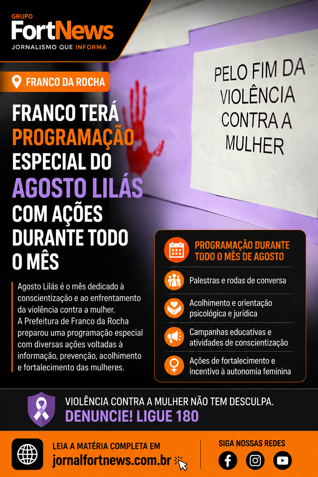 Franco da Rocha terá programação especial do Agosto Lilás durante todo o mês