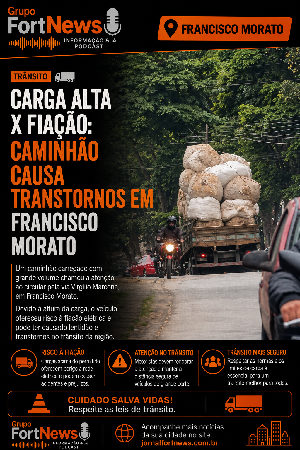 🚨 Caminhão com carga elevada chama atenção e gera transtornos em Francisco Morato