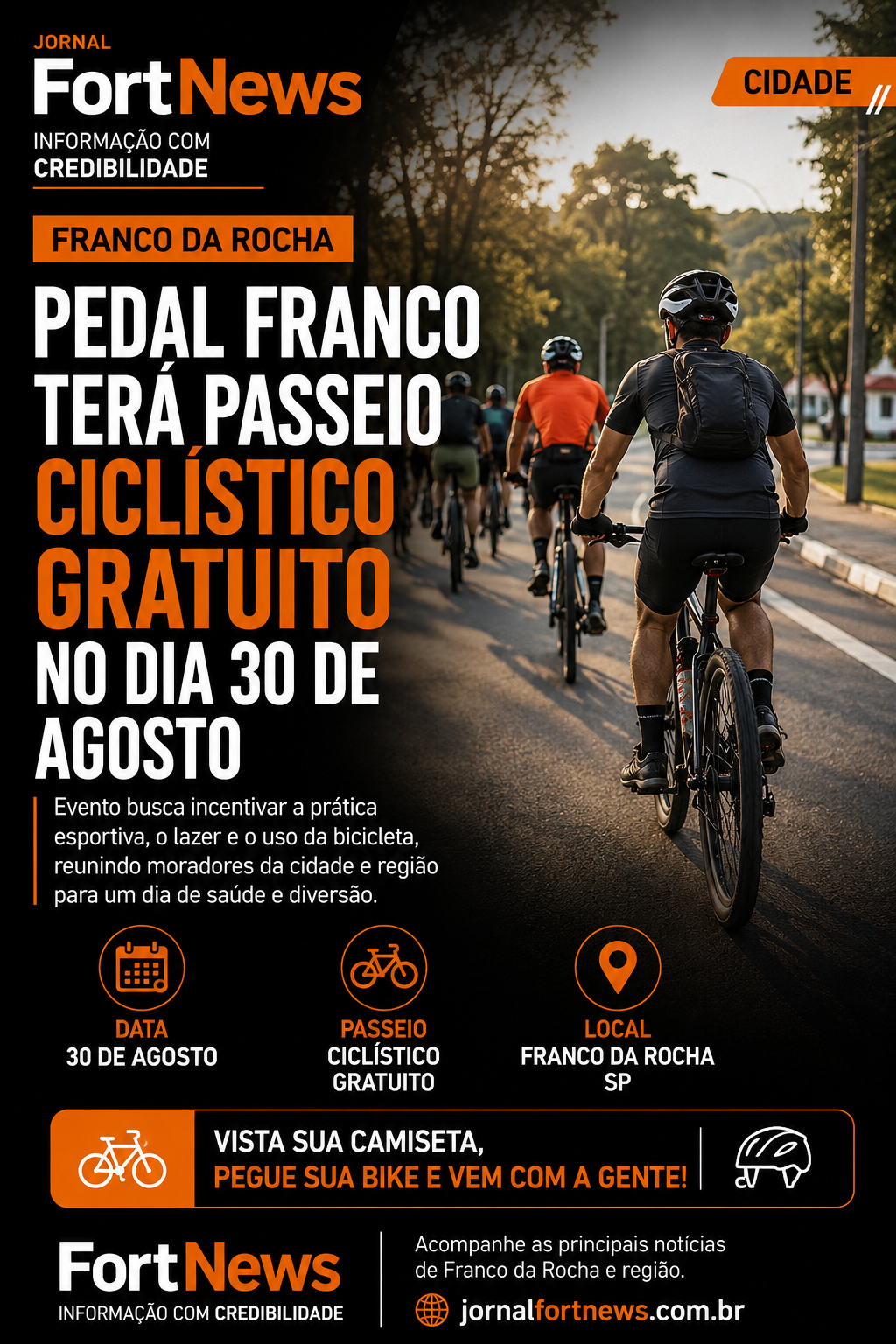 🚴 Pedal Franco terá passeio ciclístico gratuito em Franco da Rocha