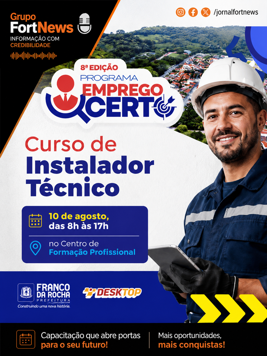 Emprego Certo abre inscrições para curso gratuito de Instalador Técnico em Franco da Rocha