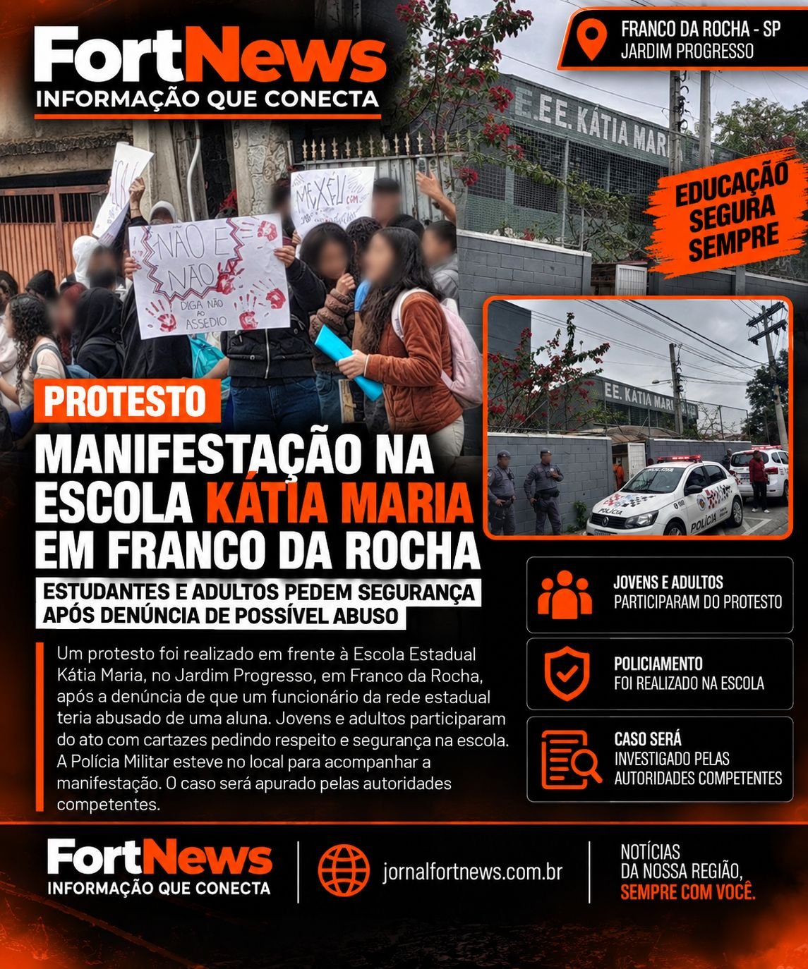 Protesto em escola estadual mobiliza estudantes e adultos em Franco da Rocha após denúncia de possível abuso