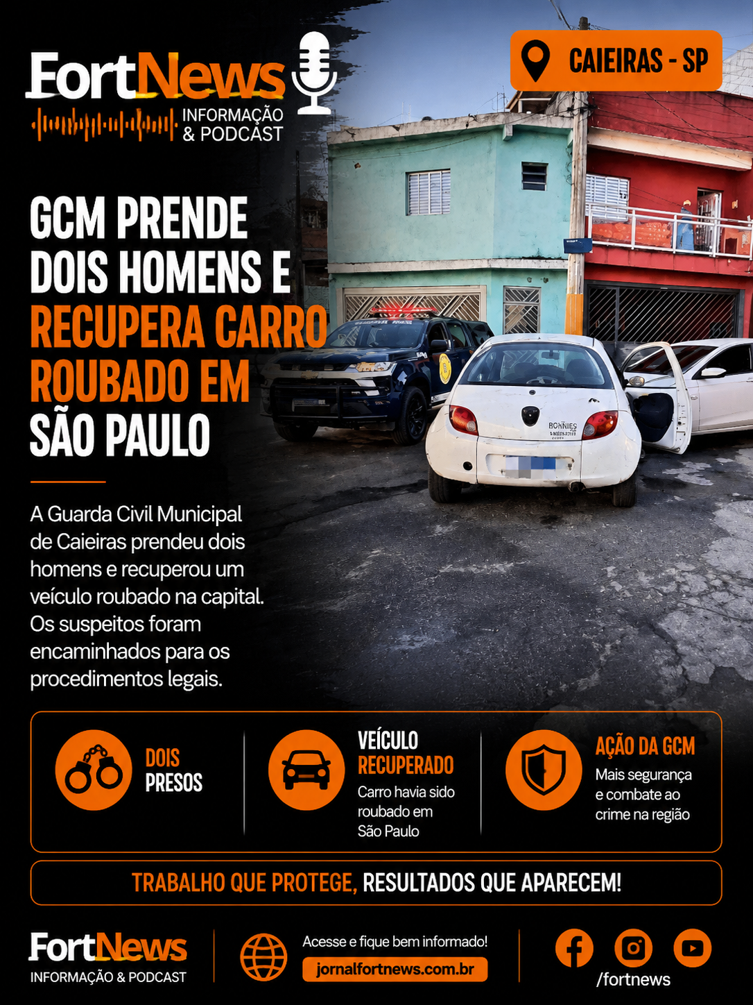 GCM prende dois homens e recupera veículo roubado em Caieiras