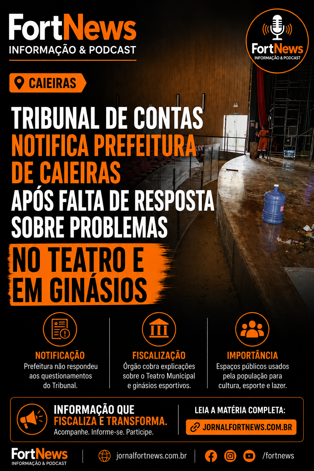 🏛️ Tribunal de Contas notifica Prefeitura de Caieiras após falta de resposta sobre problemas no Teatro e em ginásios
