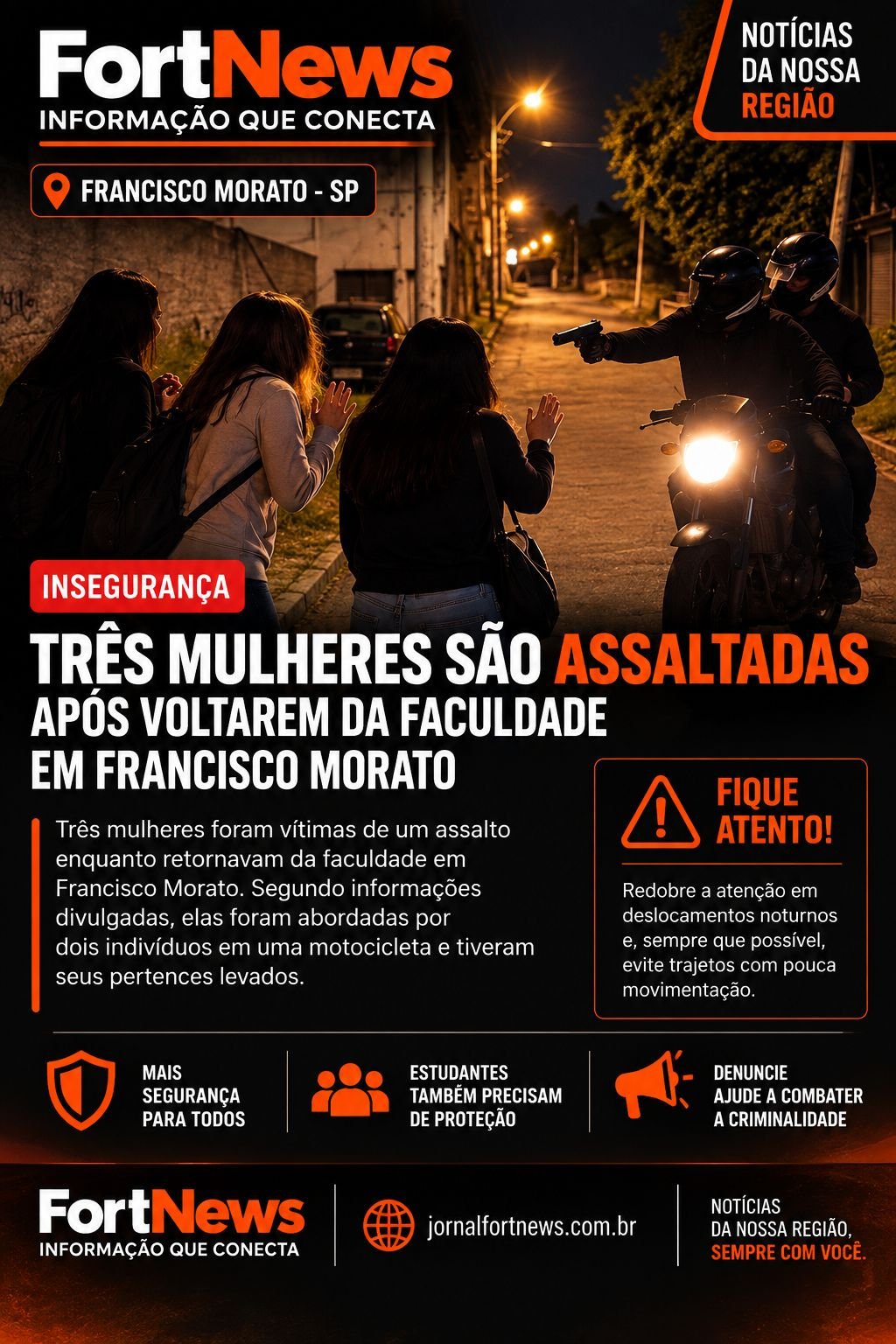 Três mulheres são assaltadas após voltarem da faculdade em Francisco Morato