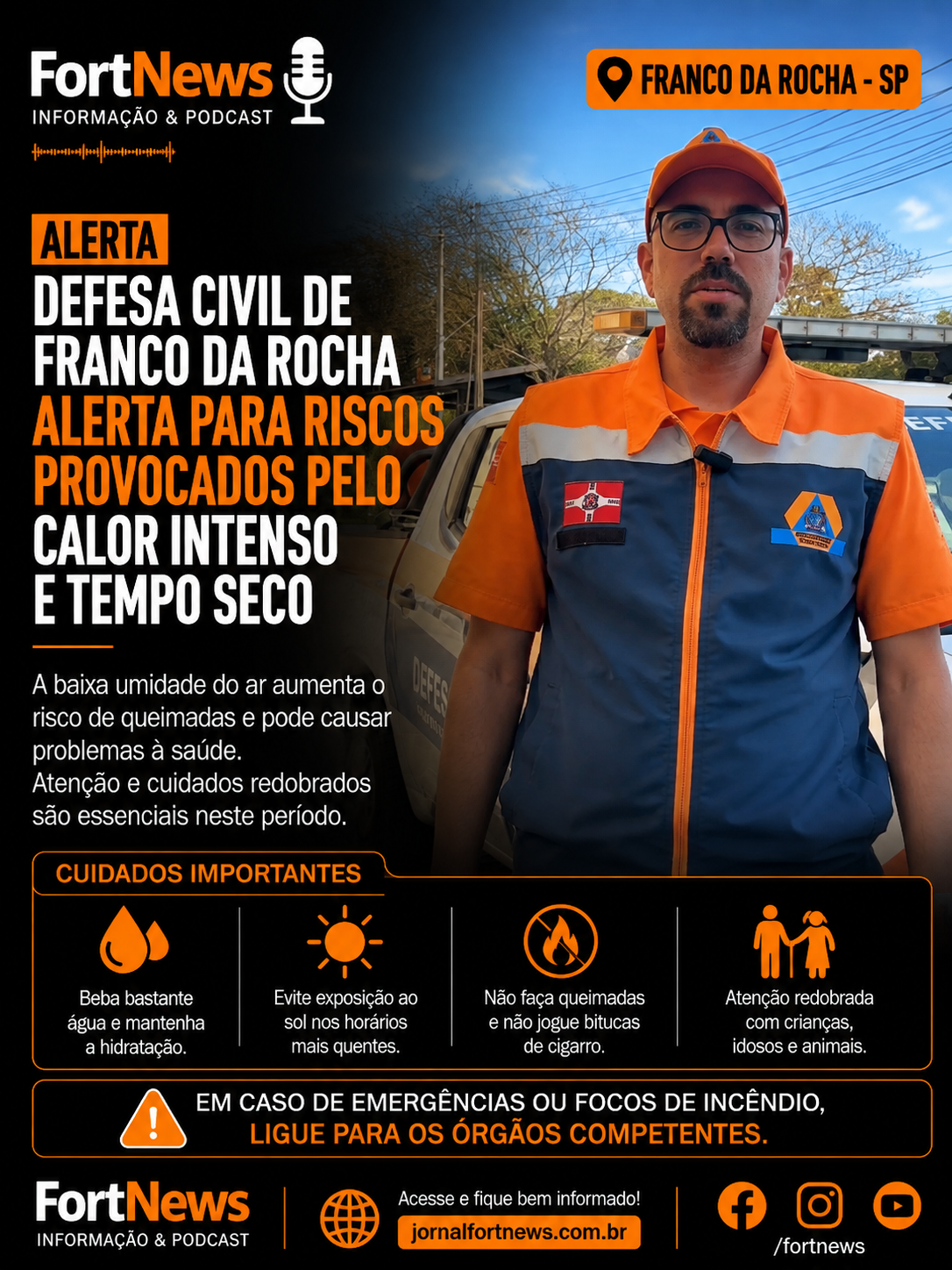Defesa Civil de Franco da Rocha alerta para calor intenso e tempo seco
