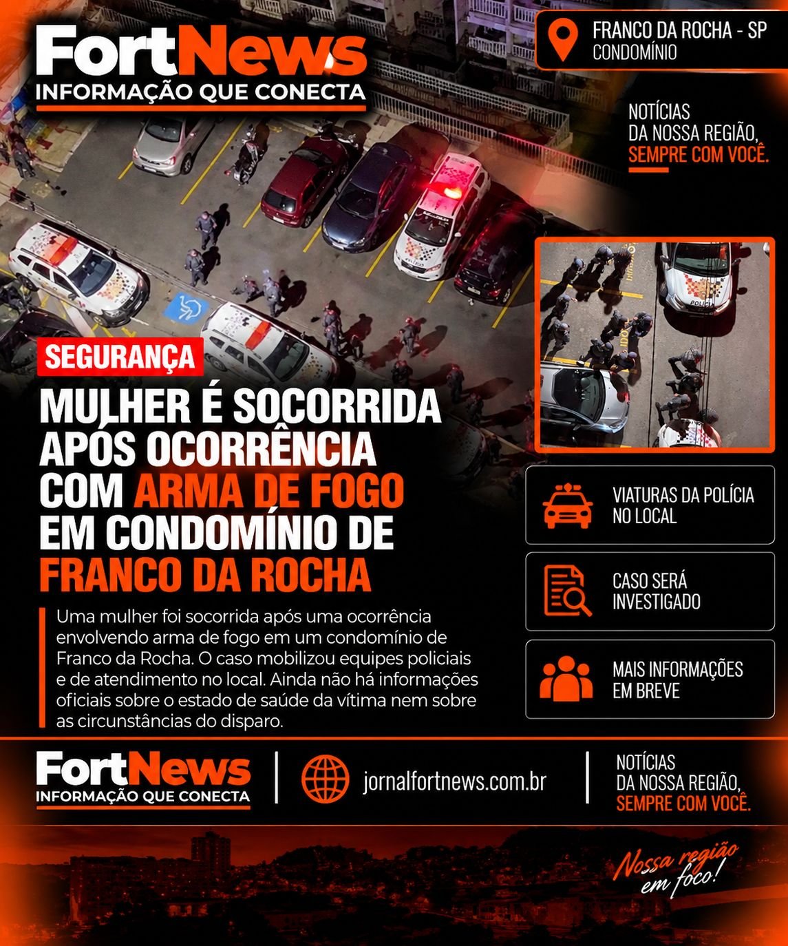 Mulher é socorrida após ocorrência com arma de fogo em condomínio de Franco da Rocha