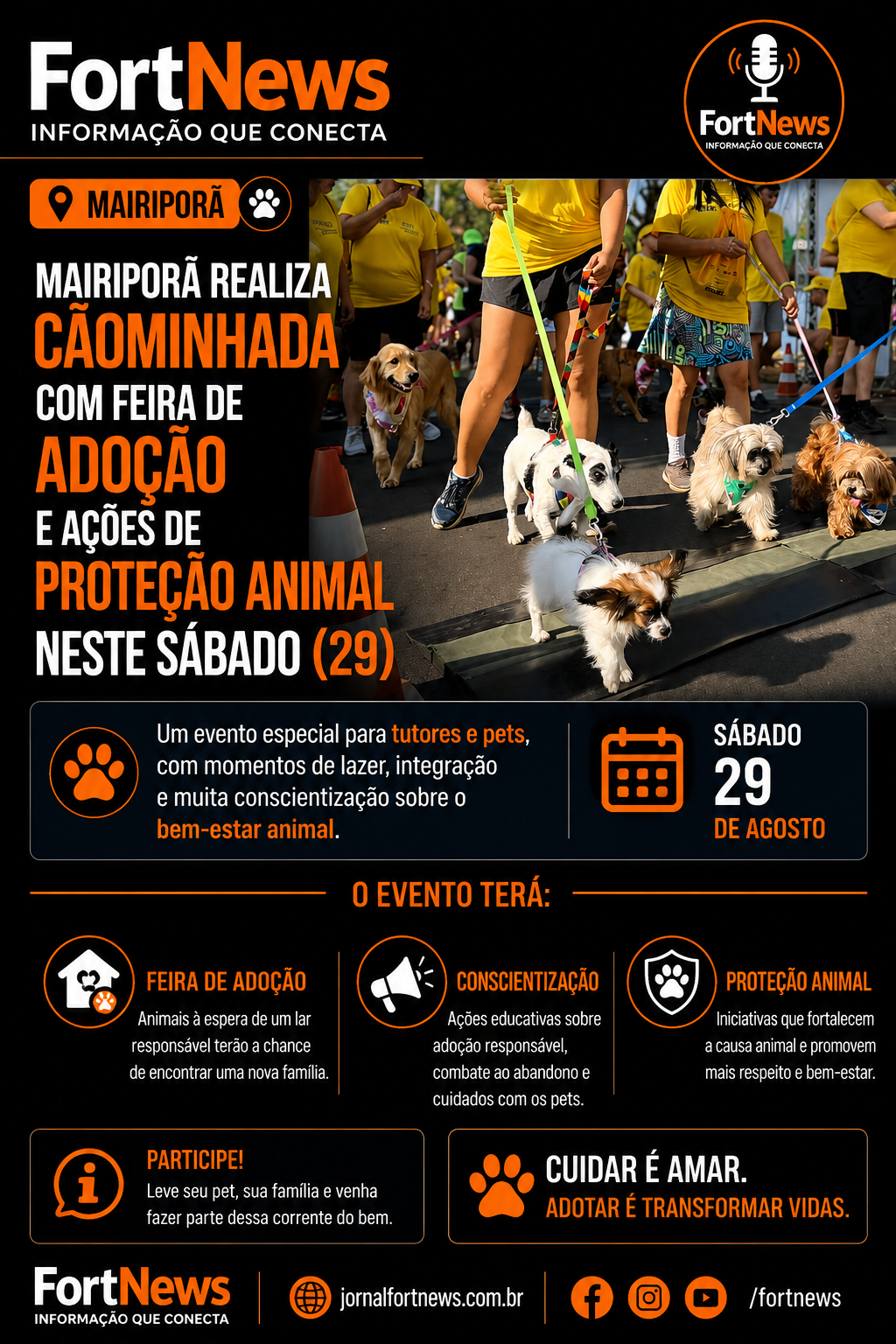 Mairiporã realiza Cãominhada com feira de adoção e ações de proteção animal neste sábado (29)