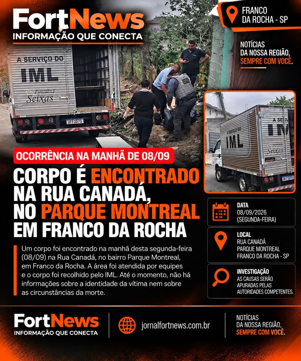 Corpo é encontrado na Rua Canadá, no Parque Montreal, em Franco da Rocha