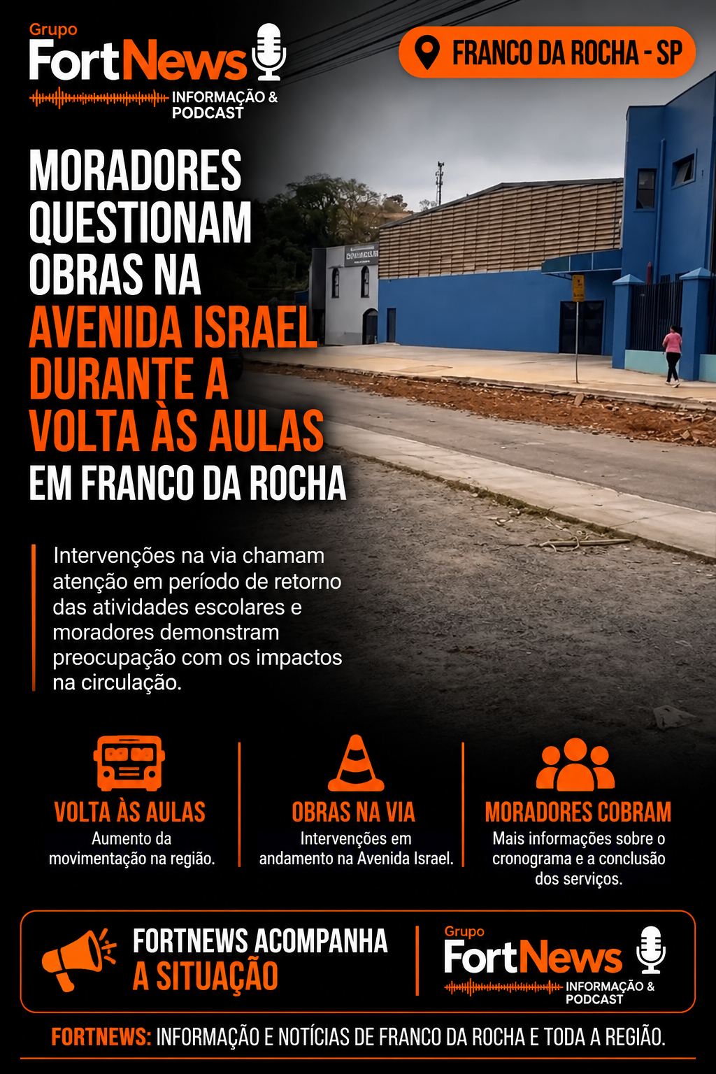 Moradores questionam obras na Avenida Israel durante volta às aulas em Franco da Rocha