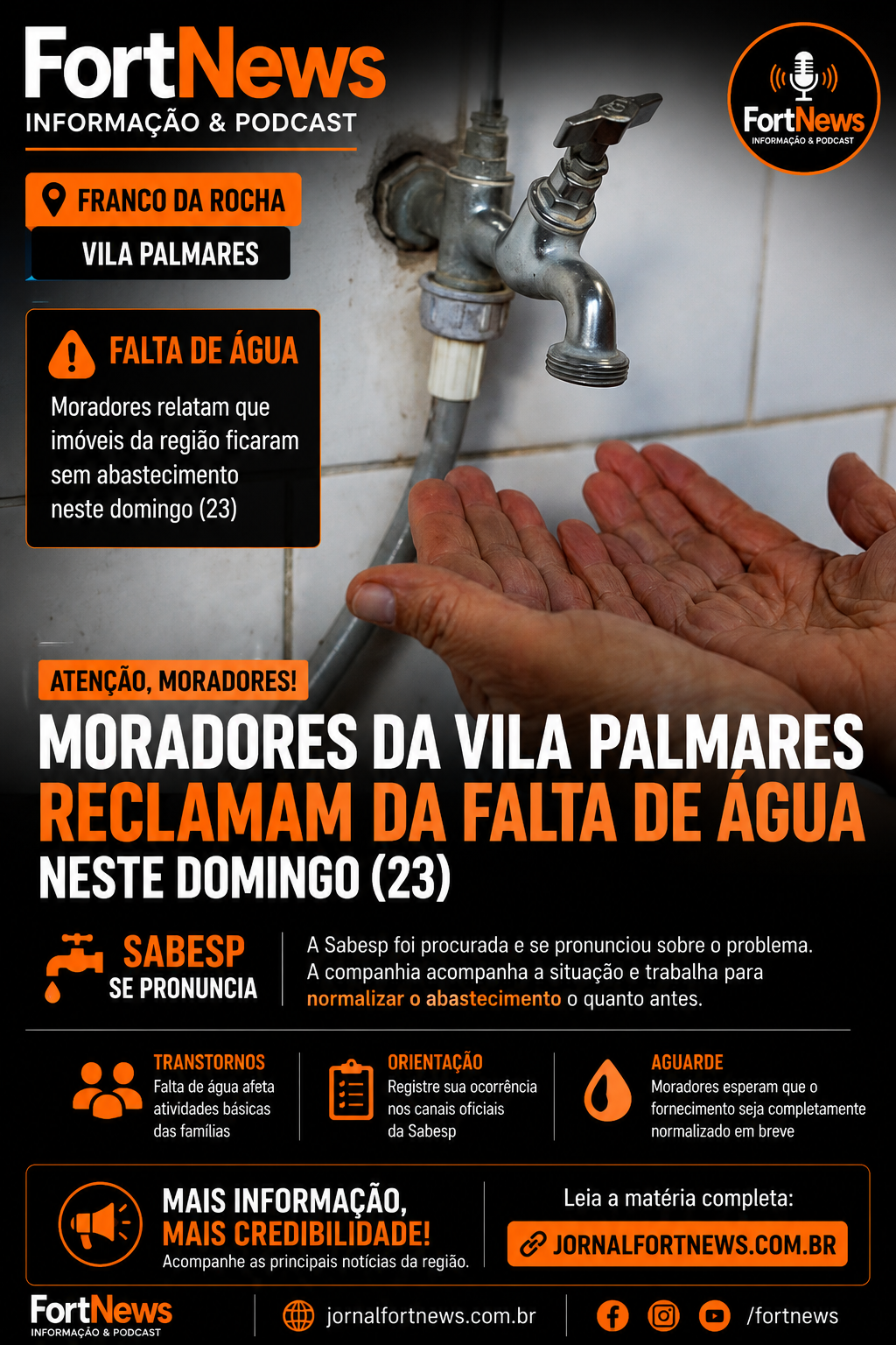 🚰 Moradores da Vila Palmares reclamam de falta de água em Franco da Rocha
