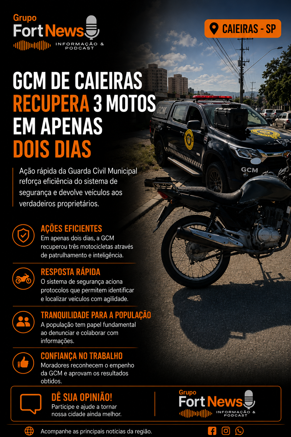 GCM de Caieiras recupera três motocicletas em apenas dois dias