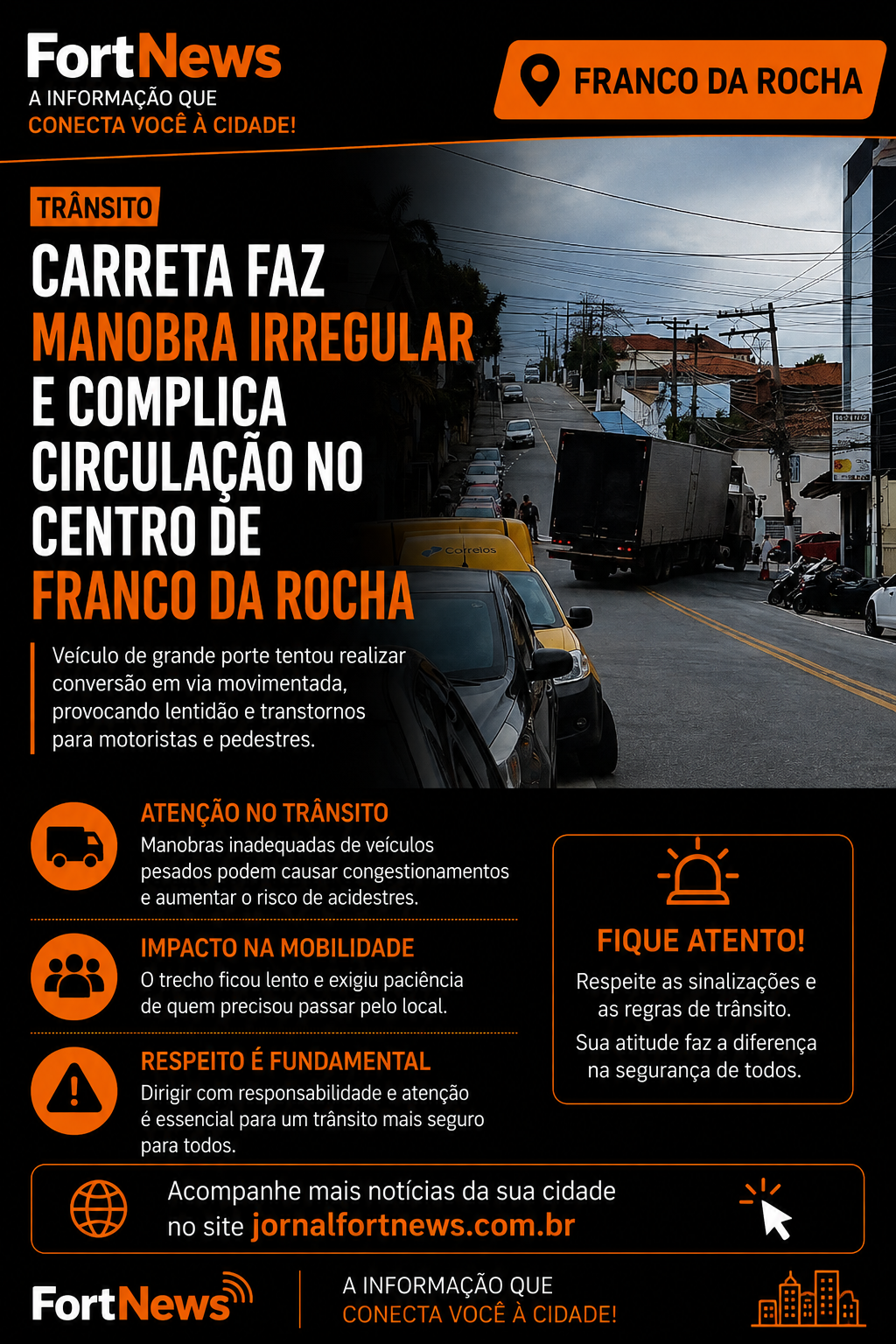 🚨 Carreta erra trajeto e causa transtornos no Centro de Franco da Rocha