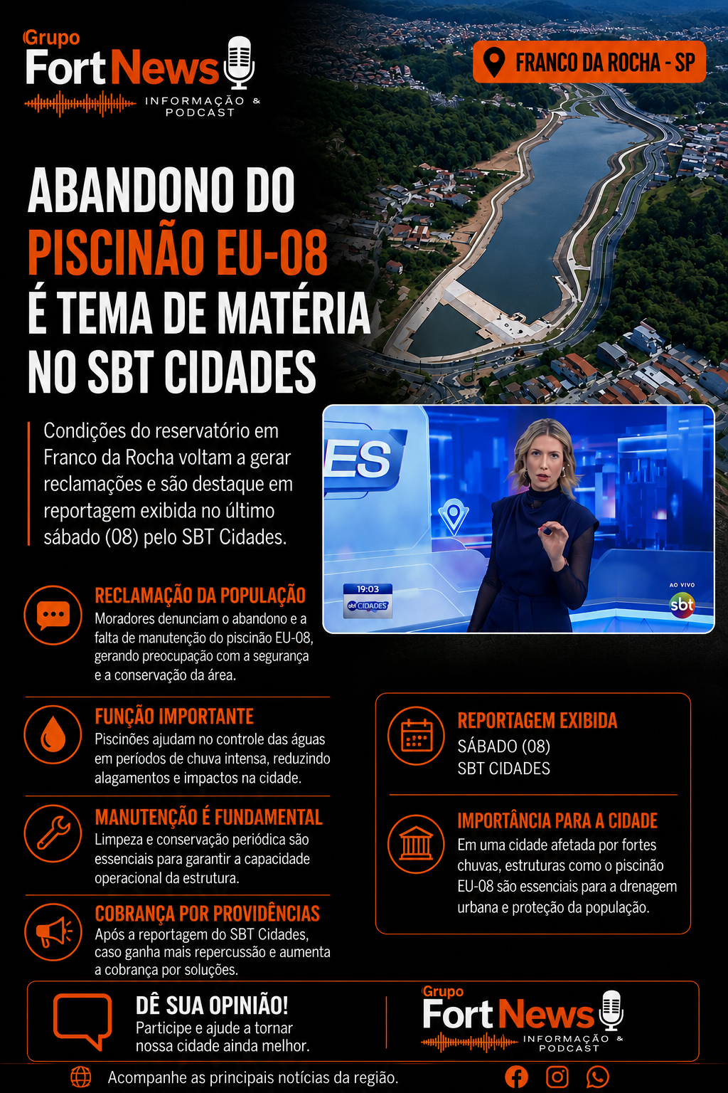 Abandono do Piscinão EU-08, em Franco da Rocha, vira tema de reportagem no SBT Cidades