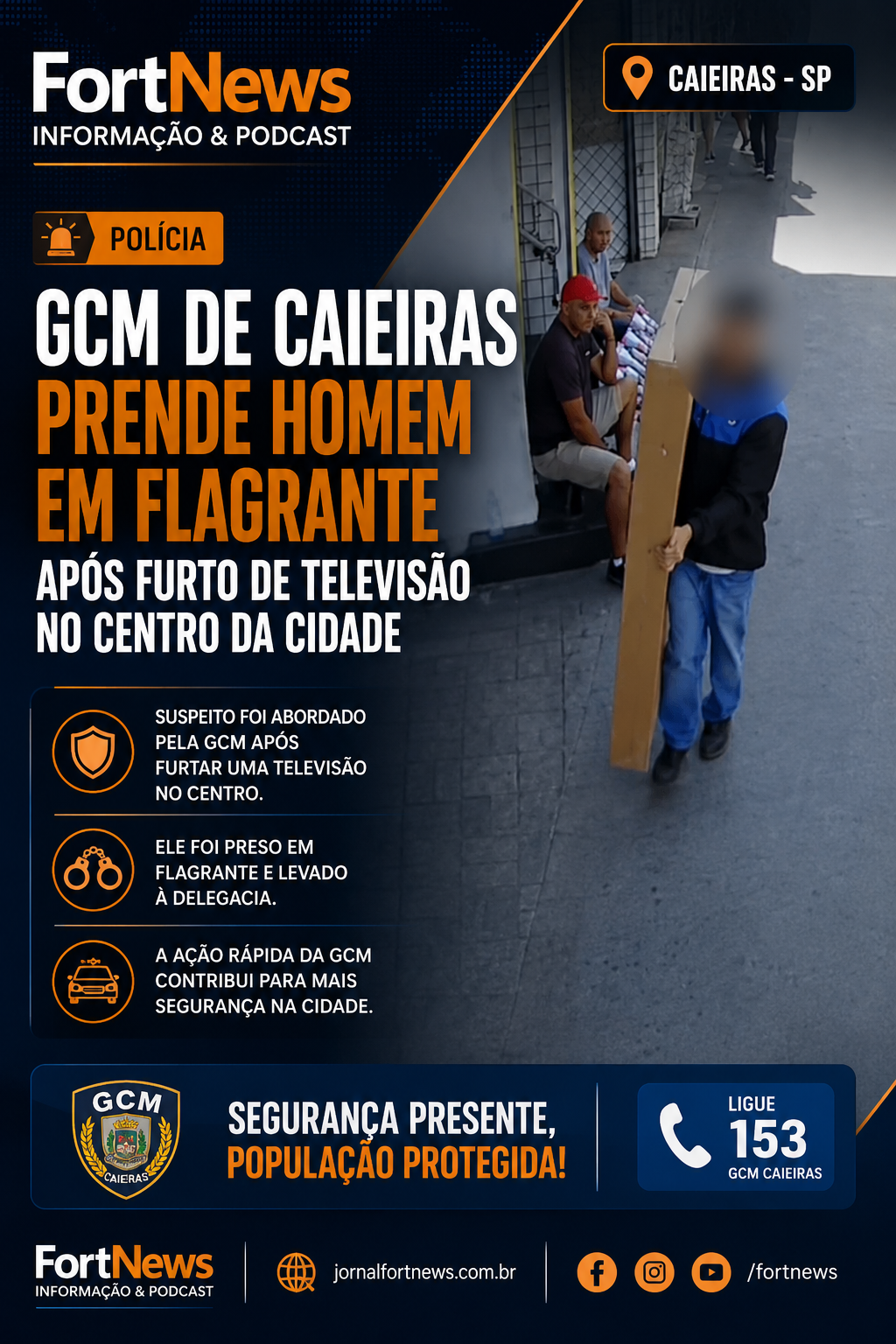 GCM de Caieiras prende homem em flagrante após furto de televisão no Centro